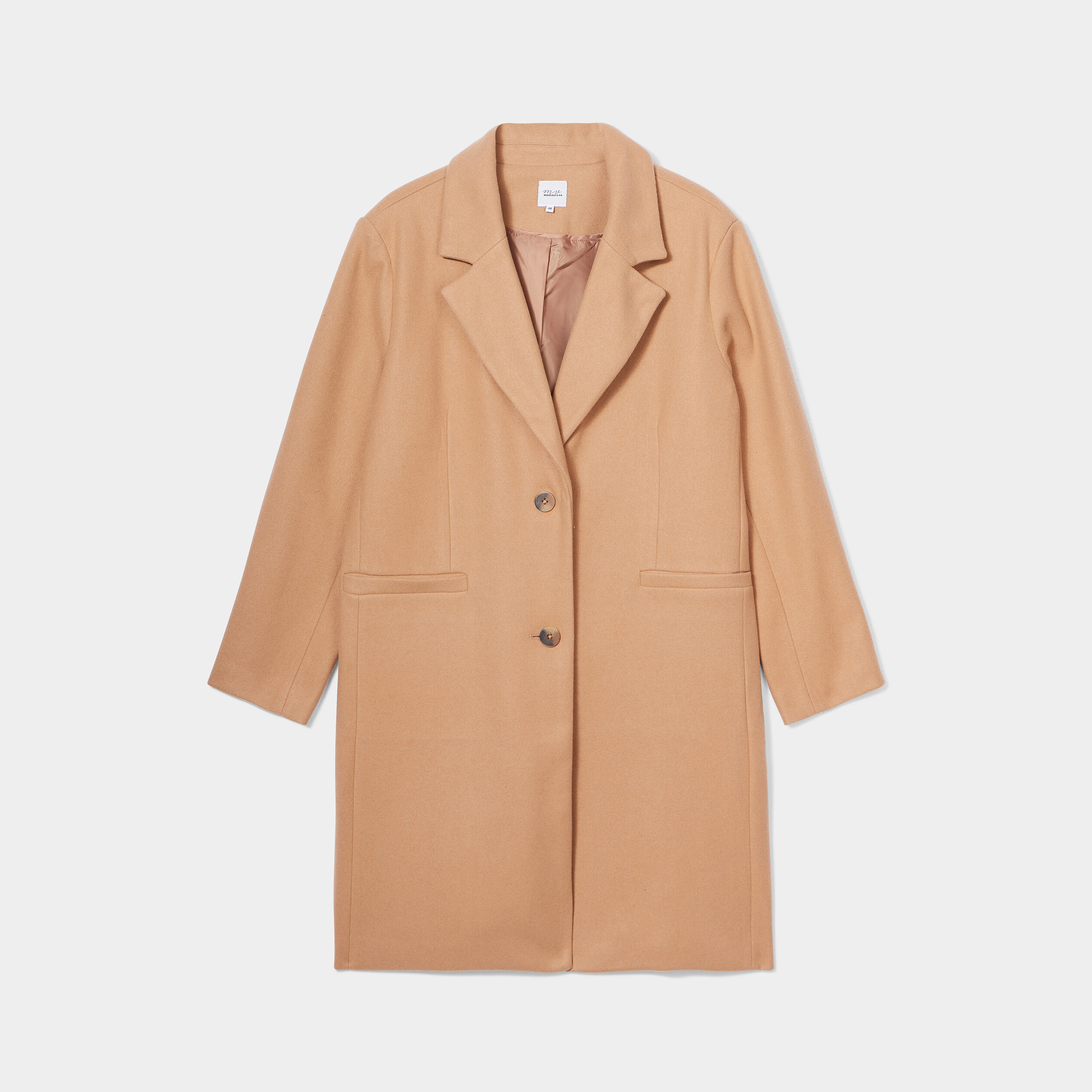 Manteau long boutonné marron clair femme grande taille | La Halle