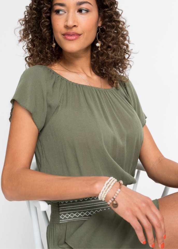 Jumpsuit gecrincelt mit Stickerei