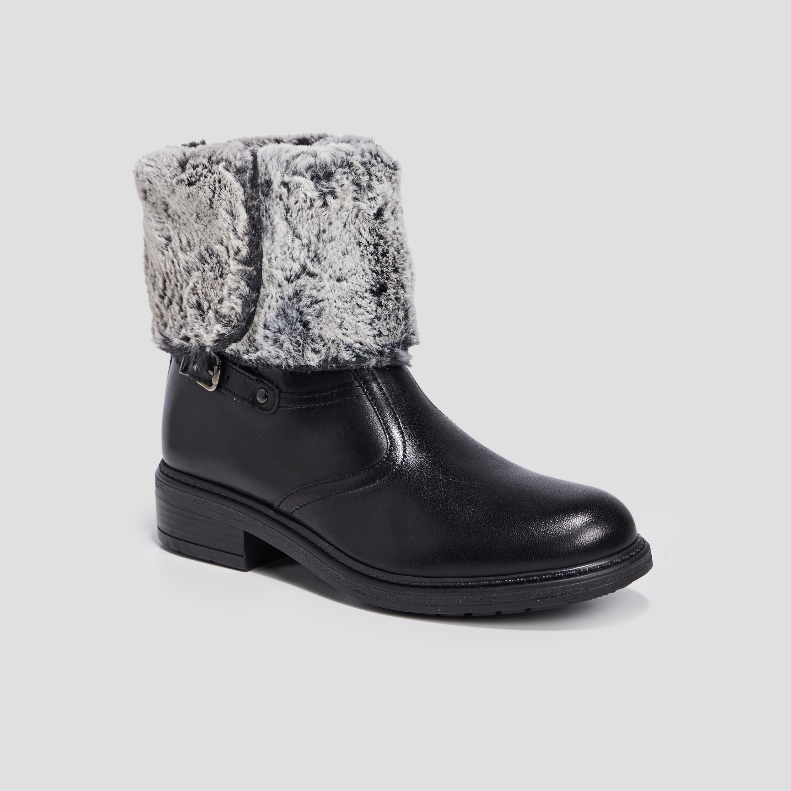 Bottines à fourrure en cuir noir fille | La Halle