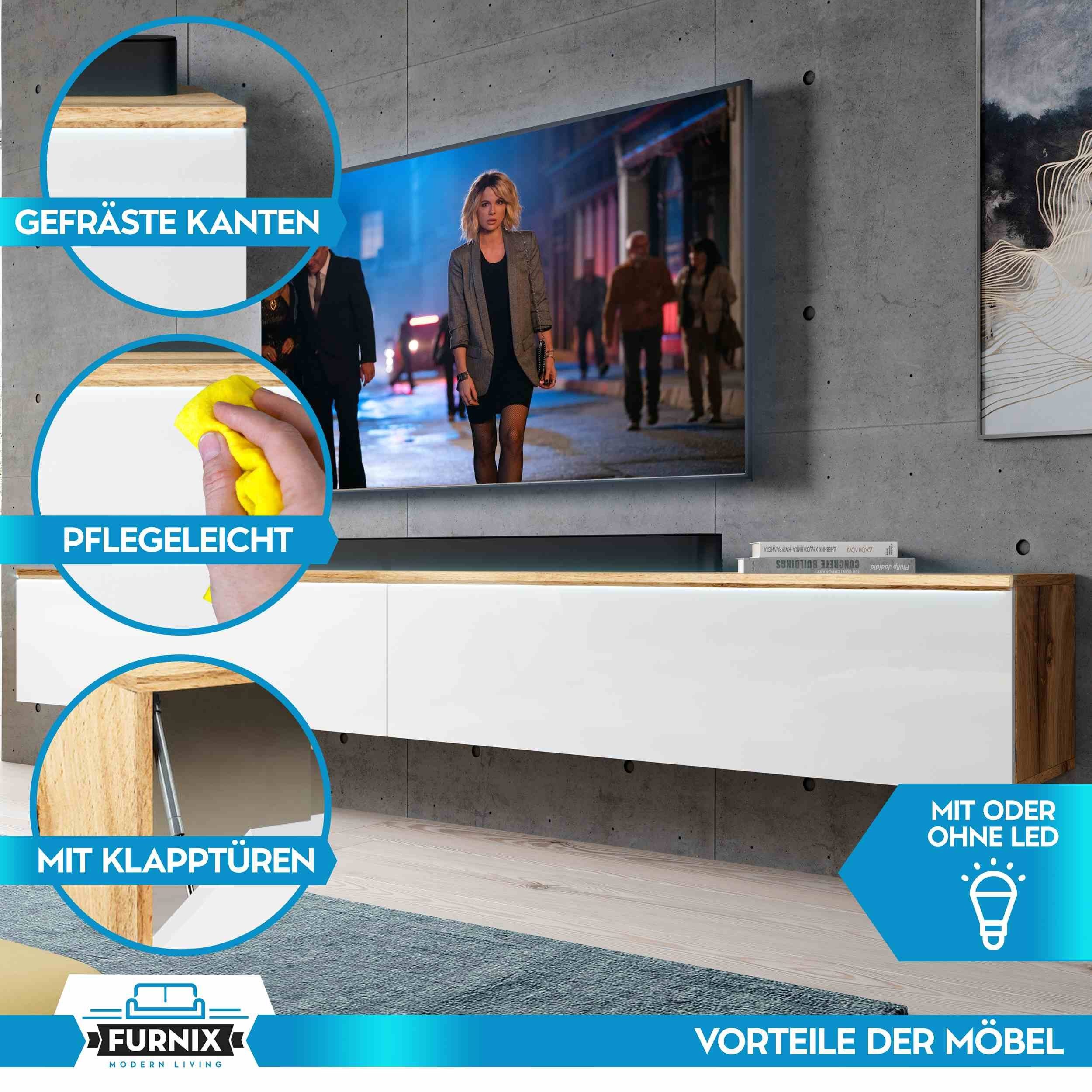 Furnix TV-Board BARGO Lowboard Fernsehschrank, B200 x H34 x T32 cm
