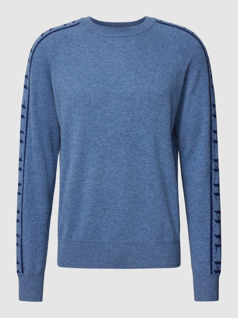 Strickpullover mit Zopfmuster in blau meliert