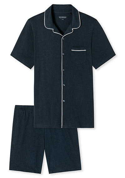 Schiesser, Pyjama, Baumwolle, dunkelblau