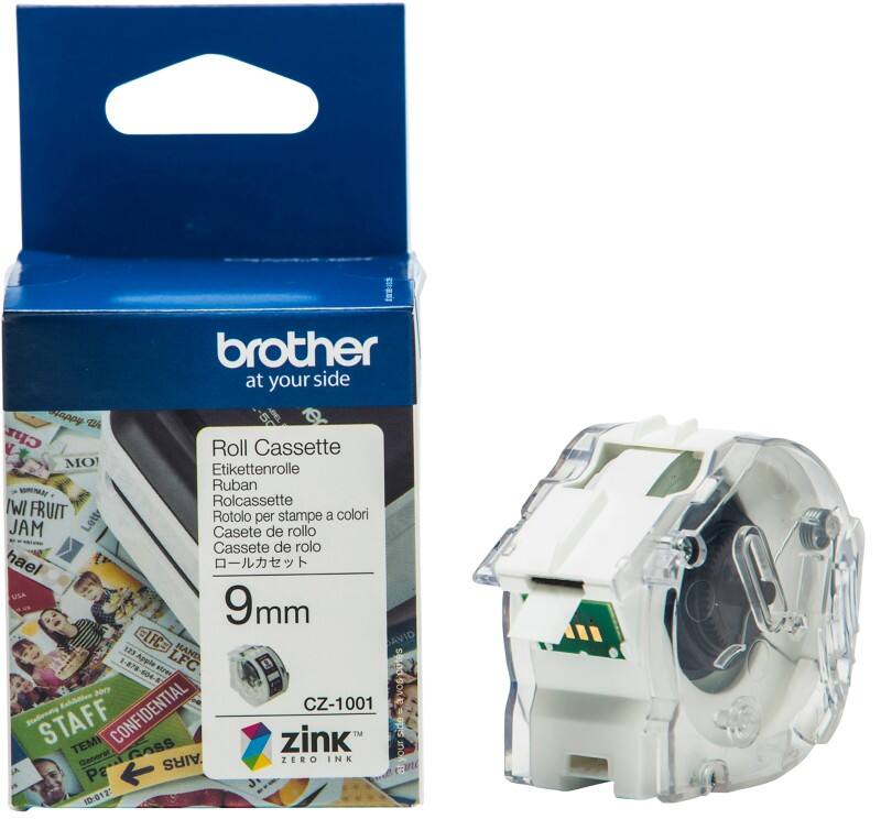 Brother CZ-1001 Authentic Etikettenrollen-Kassette Selbstklebend Weiß 9 mm x 5m