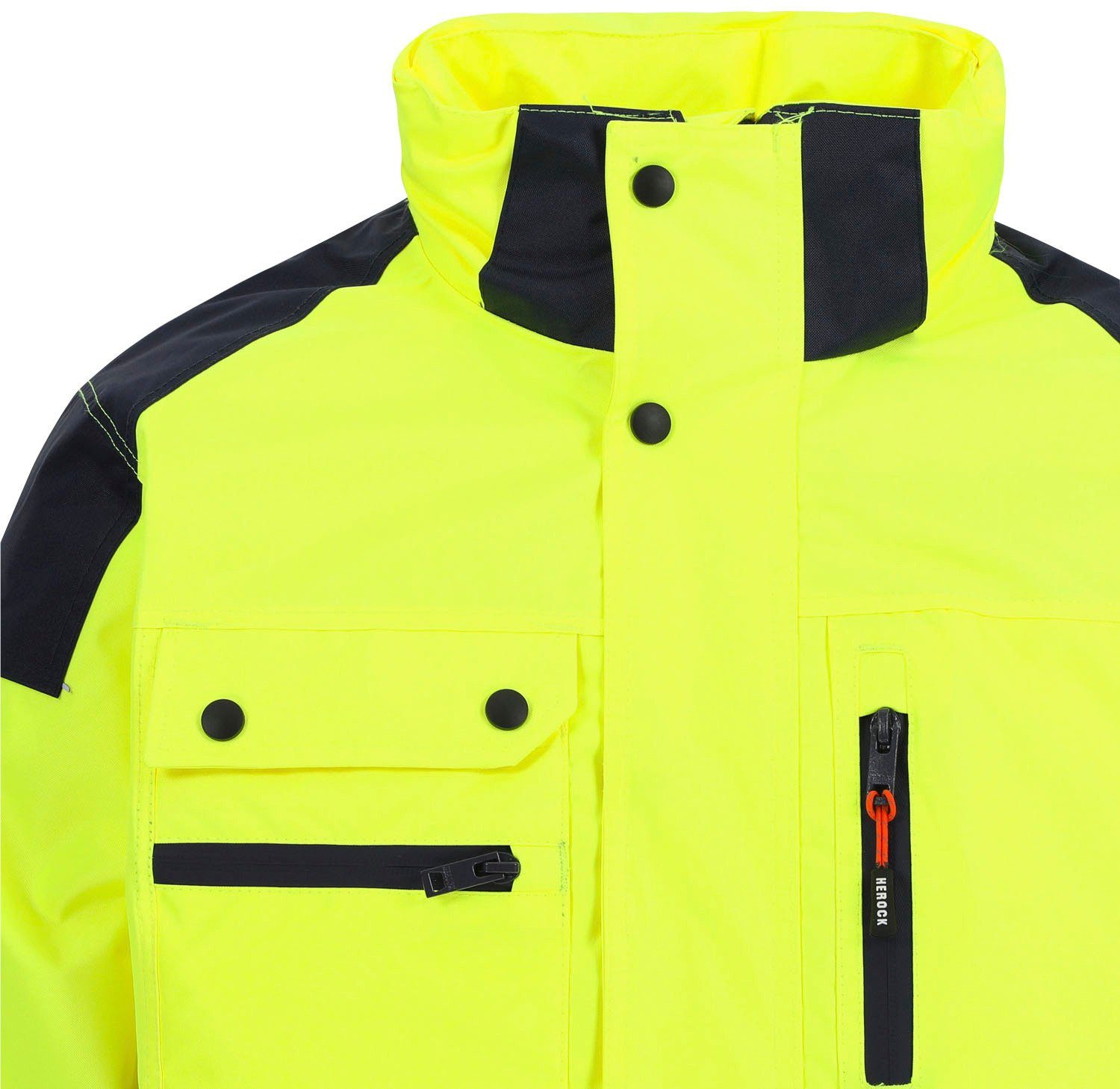 Herock Arbeitsjacke Hodor HIGH VIZ Regenjacke, atmungsaktiv, winddicht, viele Reissverschlusstaschen