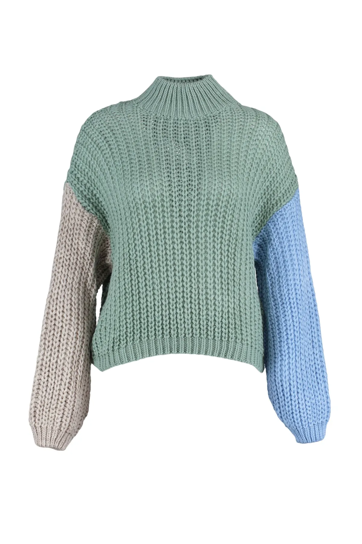 Trendyol Collection  Mintfarbener, weich strukturierter Strickpullover mit Farbblockdesign und weiter Passform TWOAW21KZ0271
