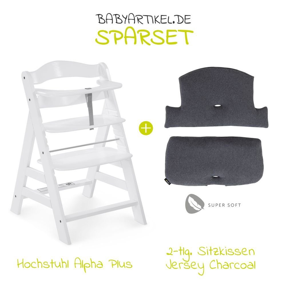 Hauck Hochstuhl Alpha Plus White, Mitwachsender Holz Kinderhochstuhl mit Sitzauflage höhenverstellbar