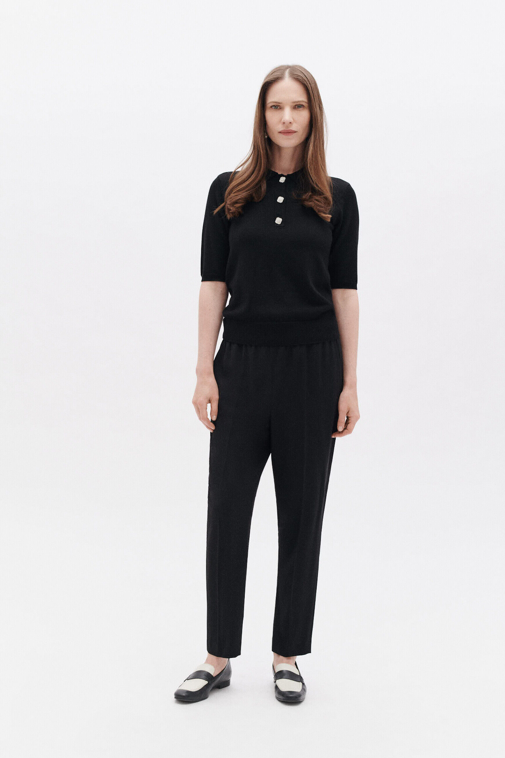 Pantalon pline noir femme