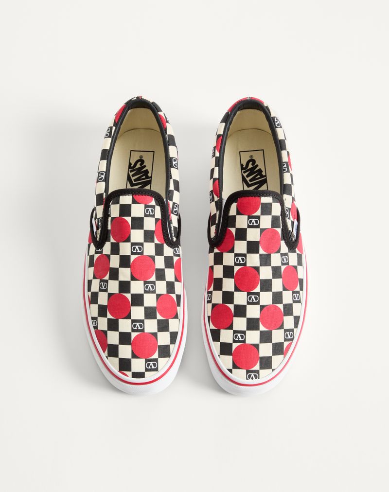 Sneaker Slip-On Valentino Garavani And Vans In Tessuto Con Stampa Vlogo Checkerboard E Dettaglio Pois