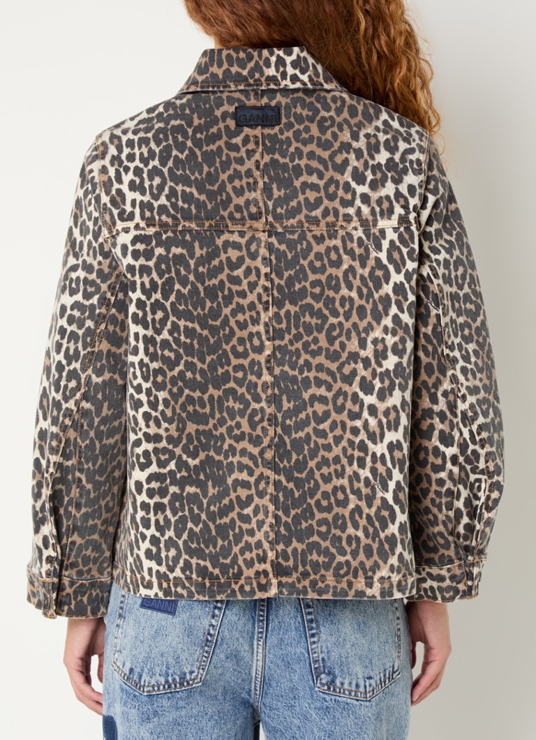 Ganni organska pamučna traper jakna s leopard printom