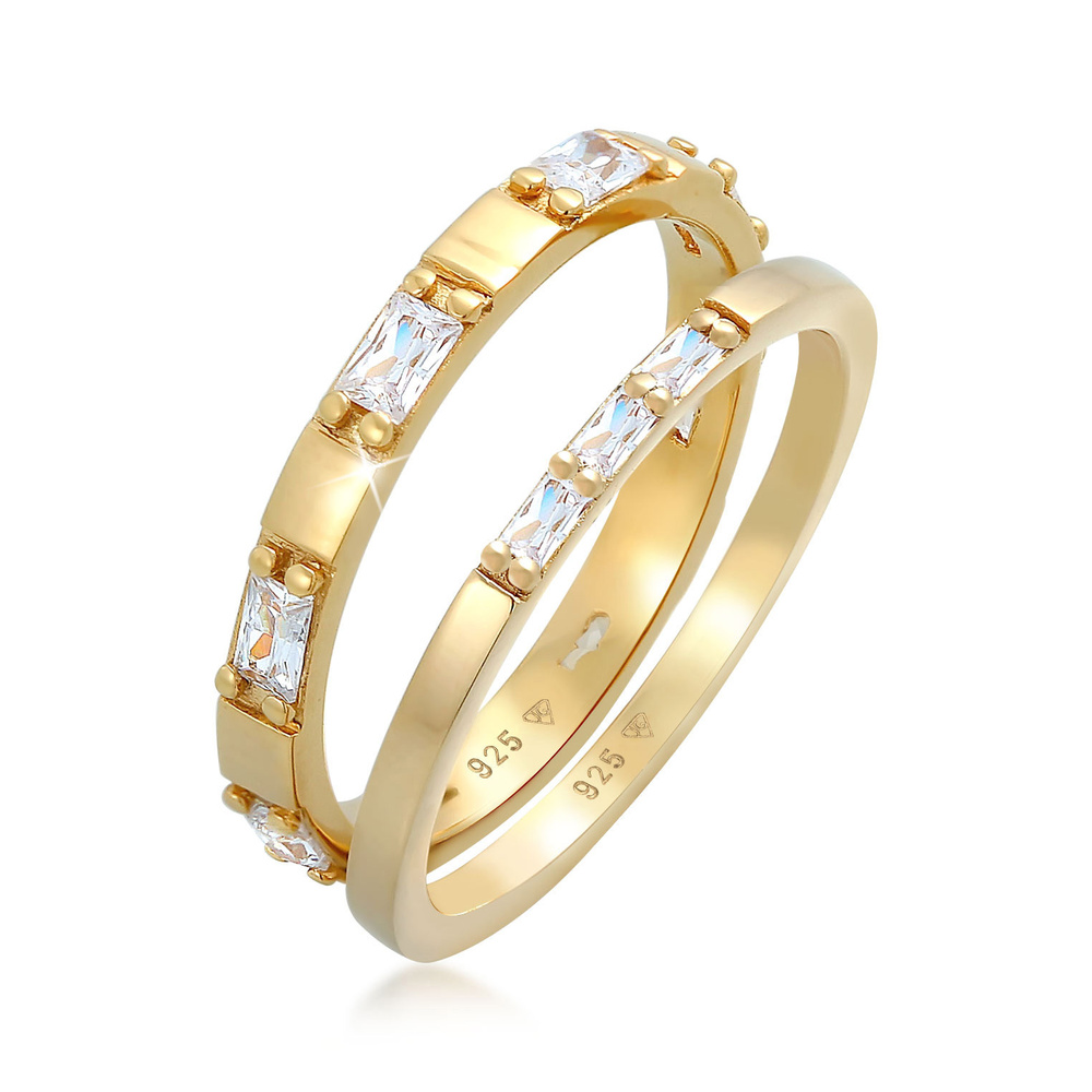 Elli Elli Bague Bague pour femme Duo Baguette Cut scintillante avec cristaux de zircon Bague