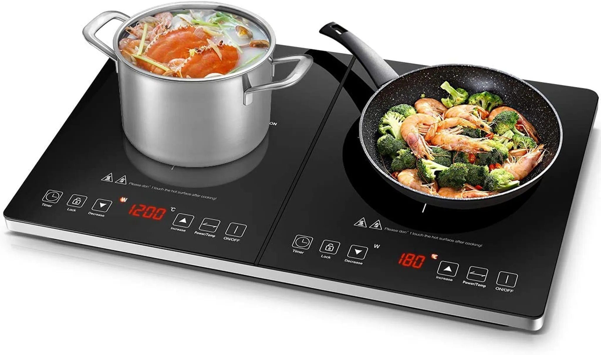 Ulife Doppel-Induktionskochplatte AMZCHEF 1500W+2000W, 10 Temperaturstufen, 58 x 36 x 6,8 cm