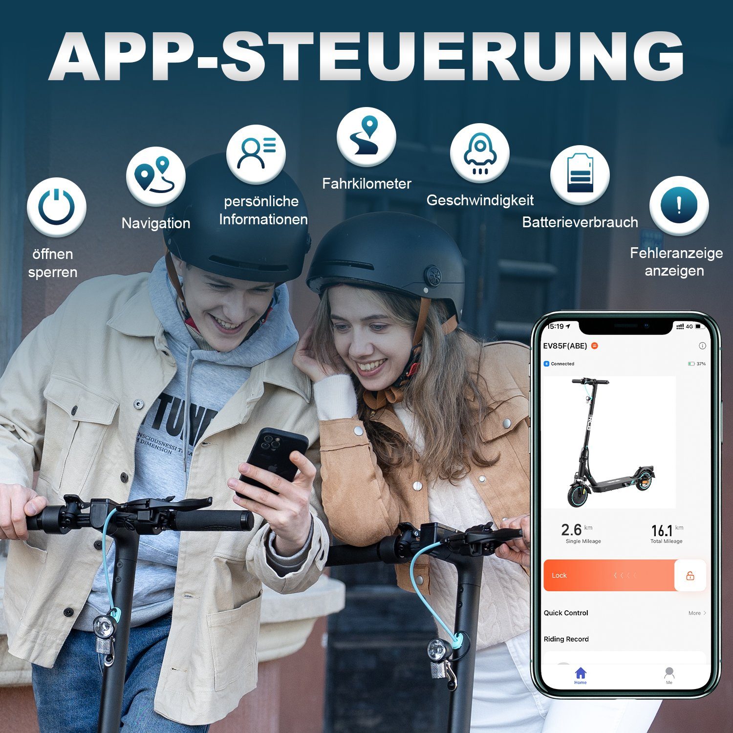 RCB E-Scooter mit Straßenzulassung (ABE), Elektroroller mit 400W Motor, Stoßdämpfung