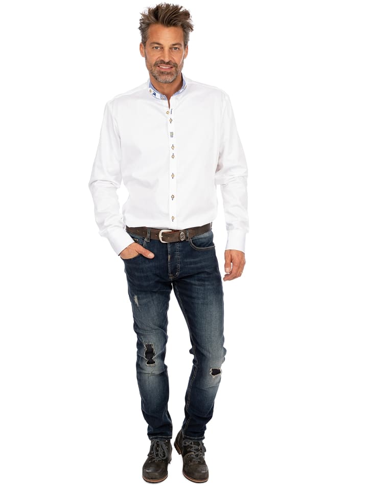OS-Trachten Stehkragenhemd 420012-3334 in weiß-blau günstig kaufen XS