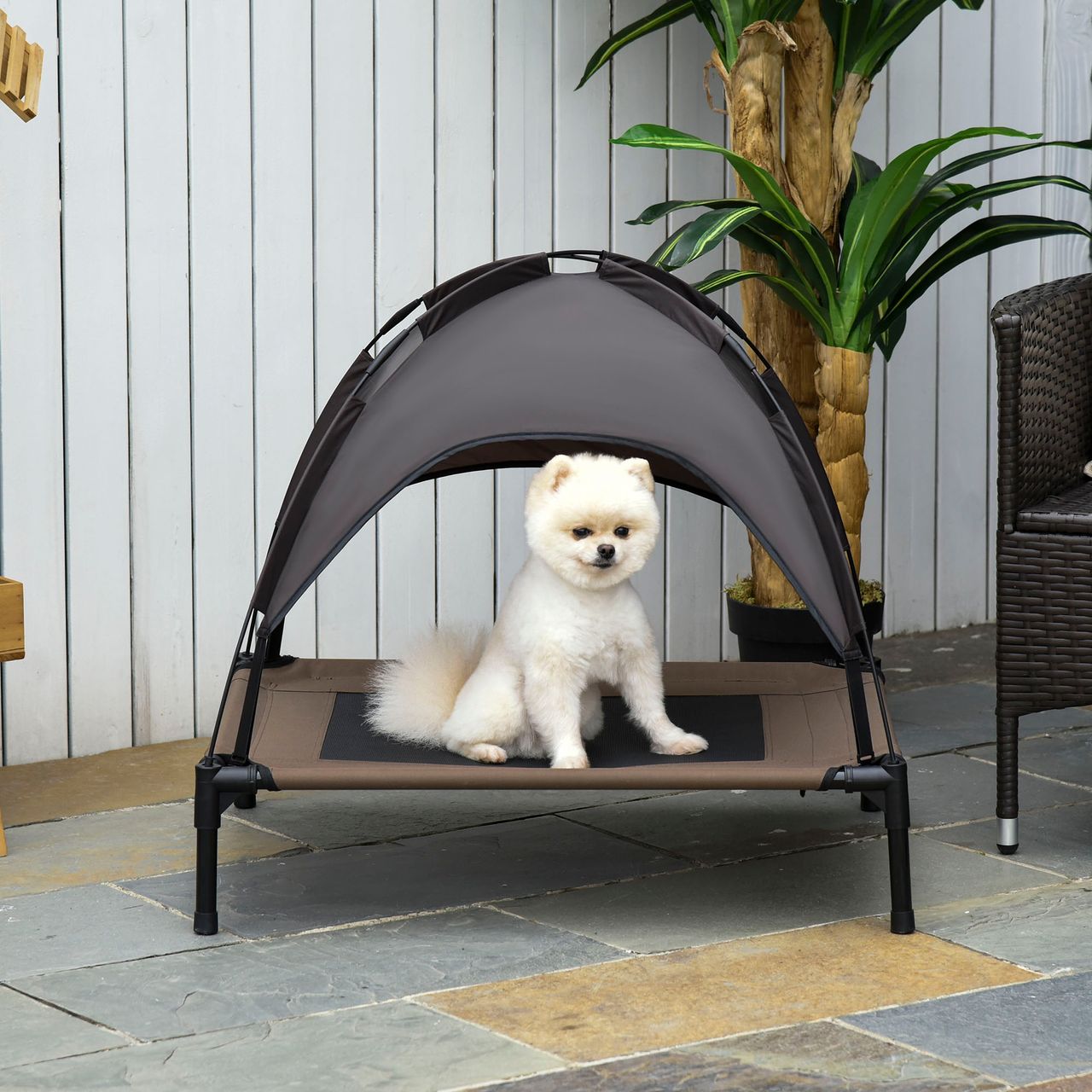 PawHut Haustierbett mit Baldachin Erhöhtes Hundebett Hundeliege outdoor Kaffee
