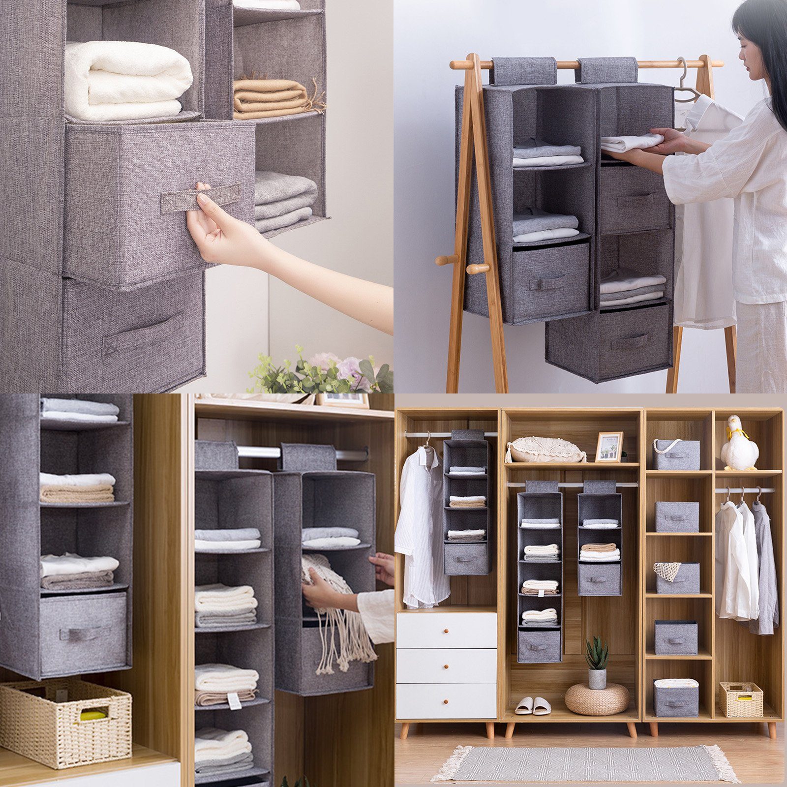BTTO Hängeregal Hängeregal Stabiler Hängeorganizer Kleiderschrank Organizer,Grau, 1-tlg., Hängeorganizer,mit 3/4/5 Fächern,für Schrank Wandschrank