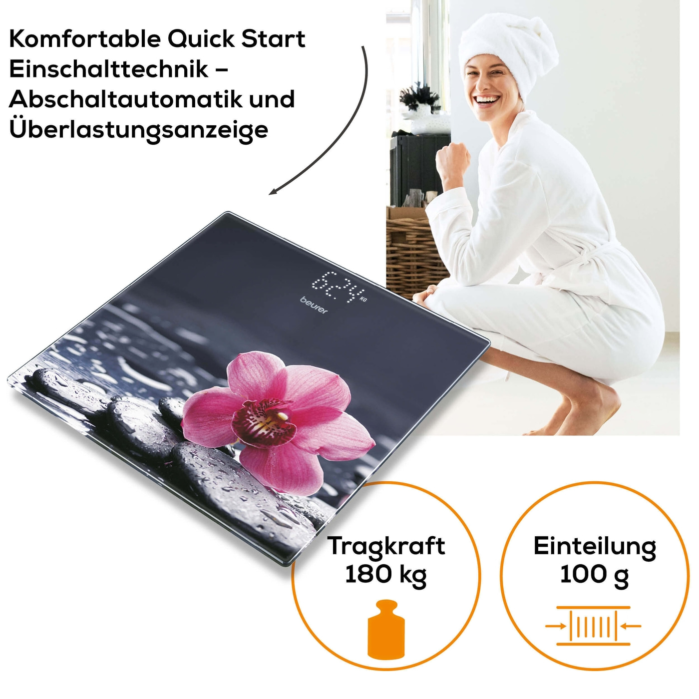 Beurer Glaswaage GS 215 Relax-Personenwaage aus Glas mit unsichtbarem Magic-Display - bis 180 kg