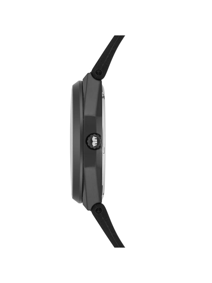 Rhodenwald & Söhne Herren Quarzuhr schwarz Echtleder/Silikon schwarz in schwarz günstig kaufen 21,5 cm