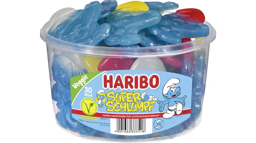 Haribo Fruchtgummi Super-Schlumpf Runddose Veggie 1440 g
