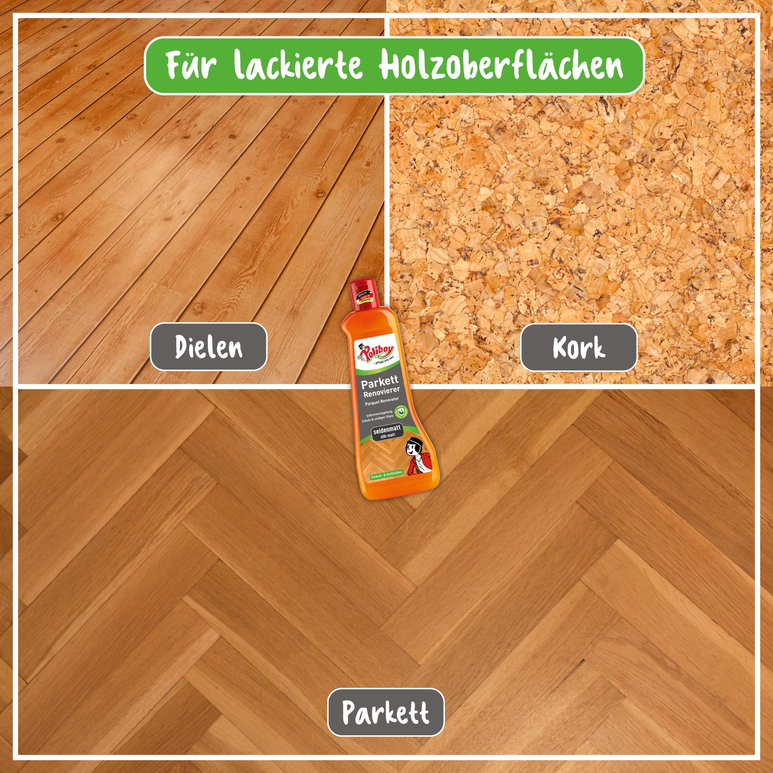 poliboy Parkett Renovierer Seidenmatt - 500ml - Parkettreiniger (für strapazierte Holz- und Korkböden - Made in Germany)