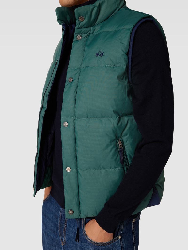 Daunenweste mit Label-Stitching in petrol