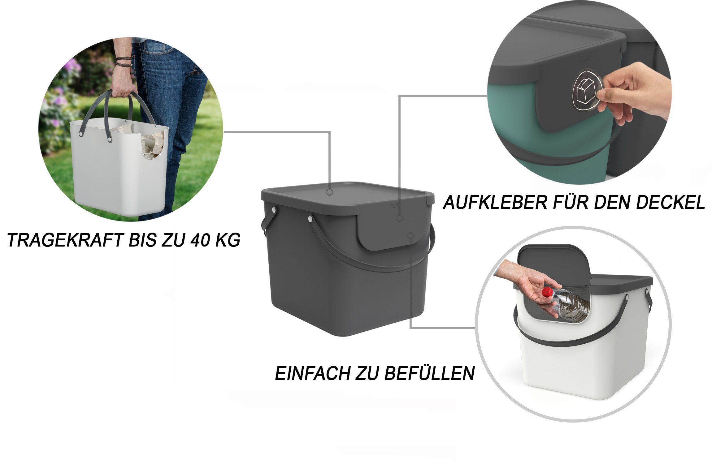 ROTHO Mülltrennsystem Albula 2er-Set Mülltrennungssystem 40l für die Küche, Kunststoff (PP) BPA-frei, Aus rezykliertem Kunststoff