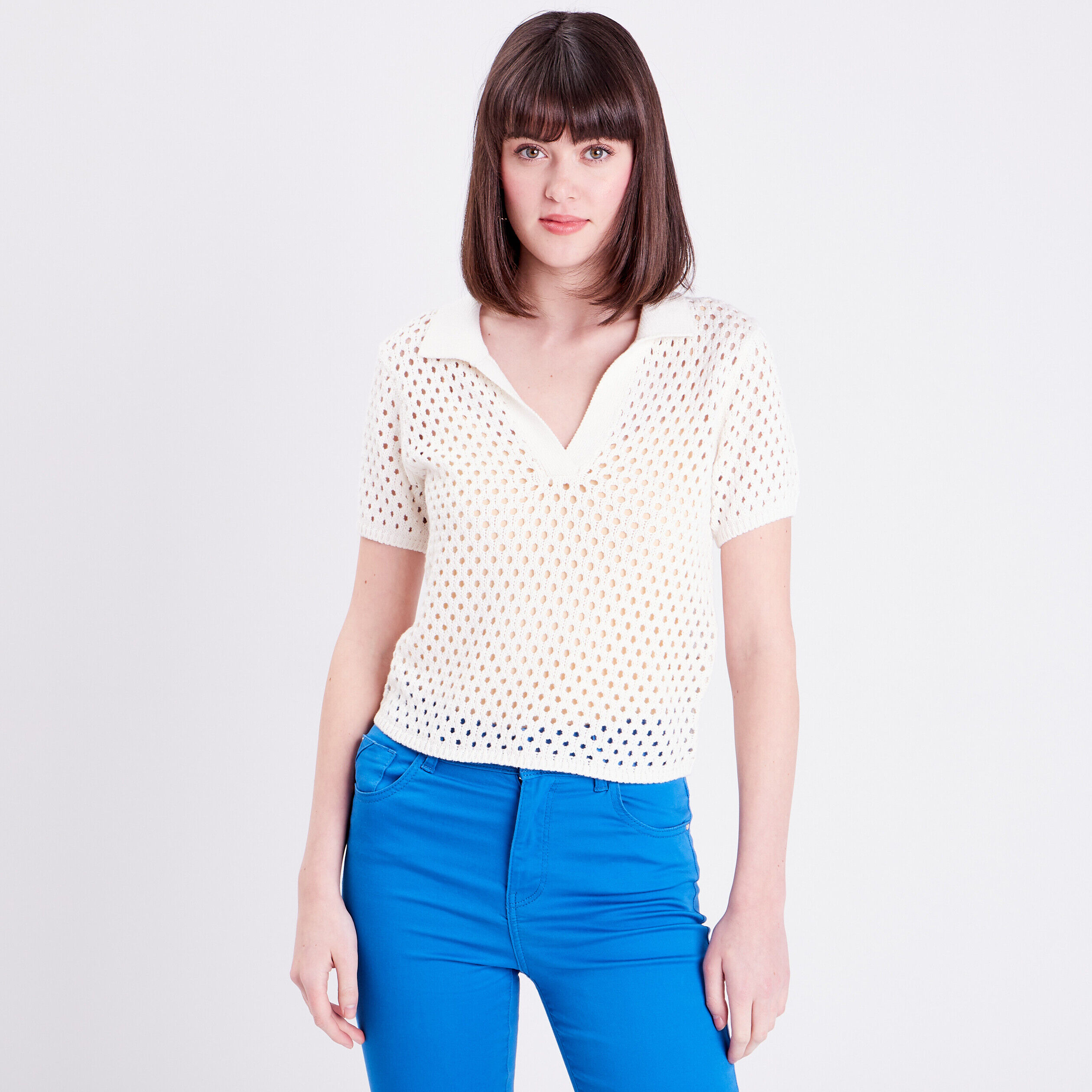 Polo manches courtes ecru femme | Cache Cache