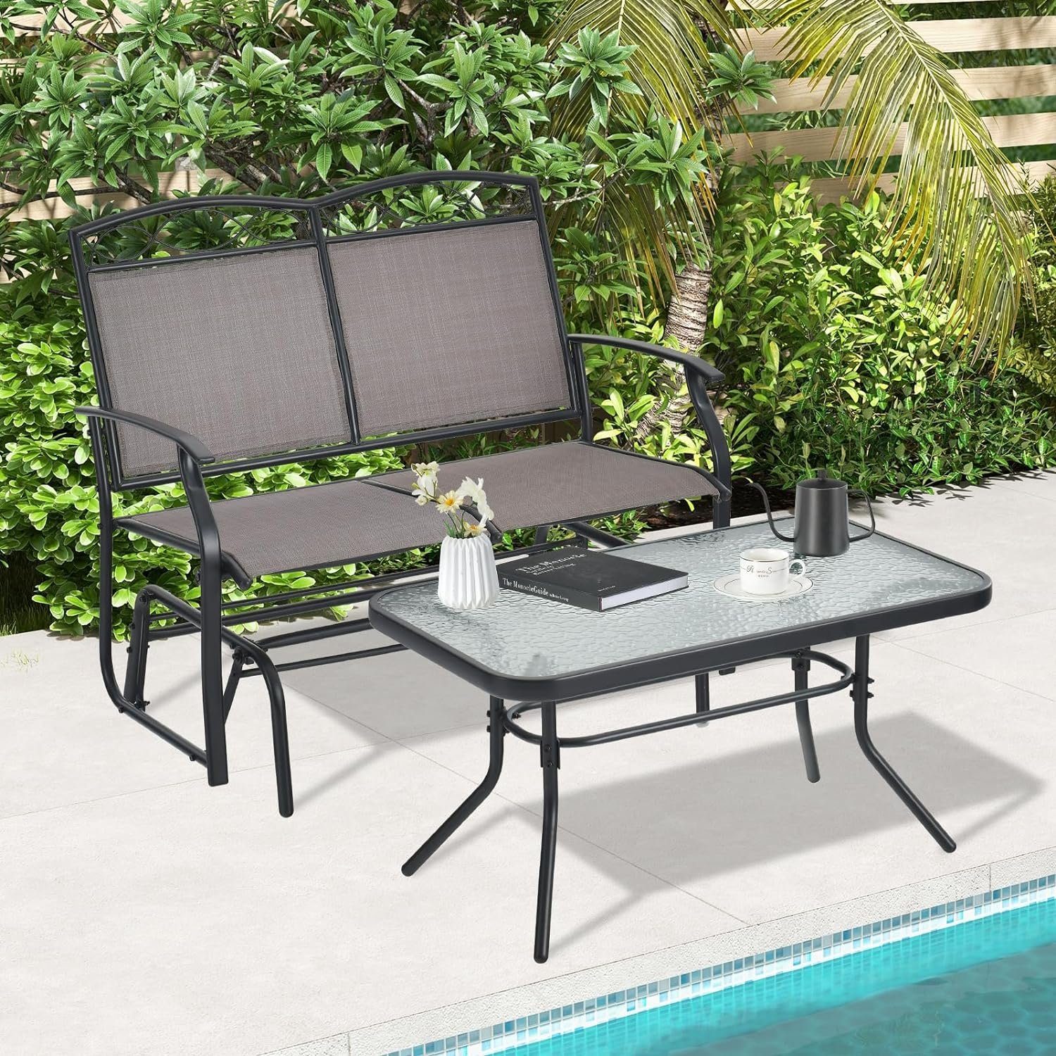 KOMFOTTEU Gartenbank Schaukelbank (Set, 2-St), 2-Sitzer, aus Metall & Textilene