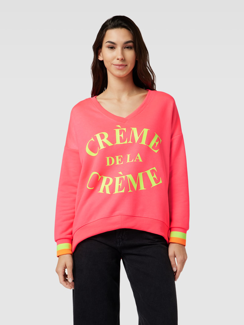 Sweatshirt mit V-Ausschnitt Modell 'Creme de la Creme' in pink