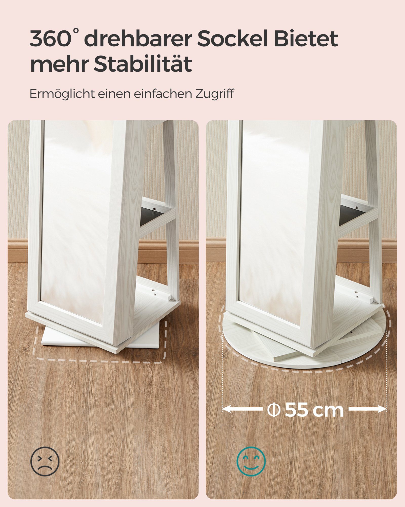 SONGMICS Schmuckschrank Spiegelschrank Schlüsseln, Geschenkidee, 3 Ablagen