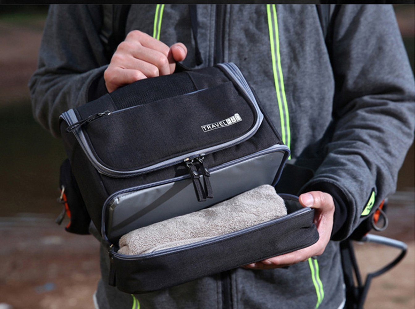 SCOBAG Kosmetiktasche Kosmetiktasche Travel Organiser Großes Fassungsvermögen (1-tlg, Bequemer Haken-Kosmetikbeutel), Wasserdicht schimmelfest nass und trocken Trennung
