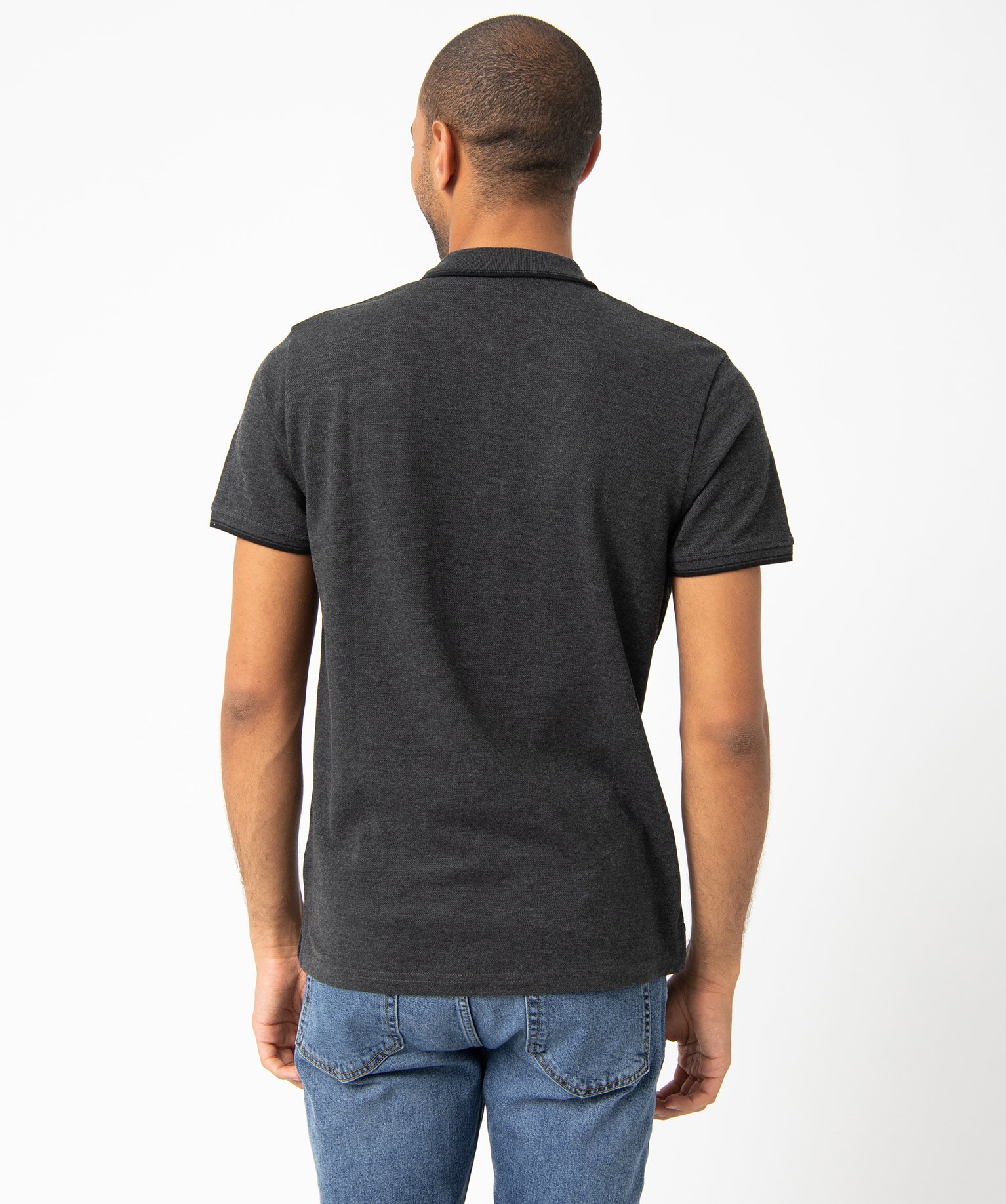 Polo homme à manches courtes et finitions contrastantes gris | GEMO