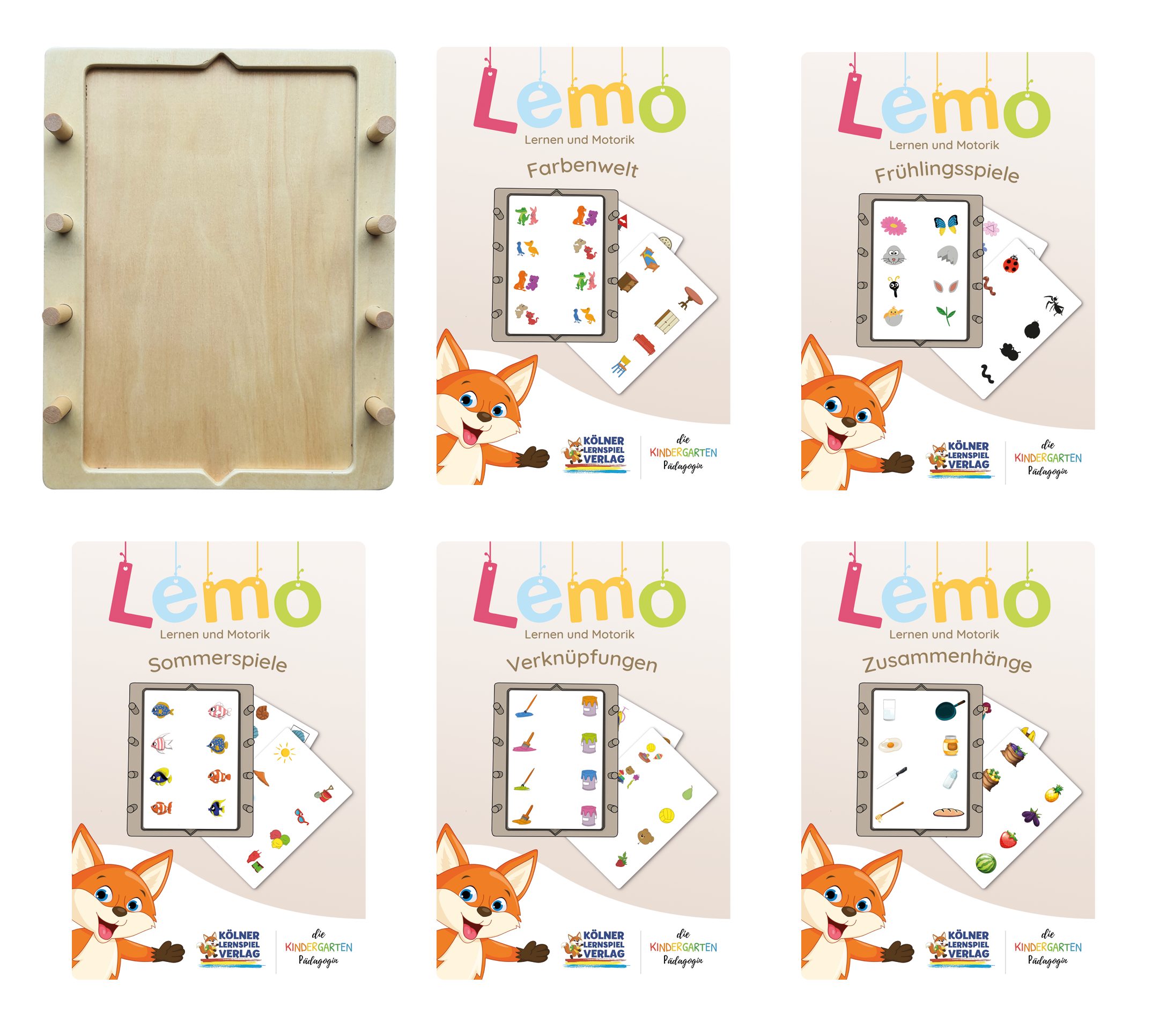 Lemo Lernspielzeug Starterset ab 4 Jahre: Holzrahmen + 5 Kartensätze