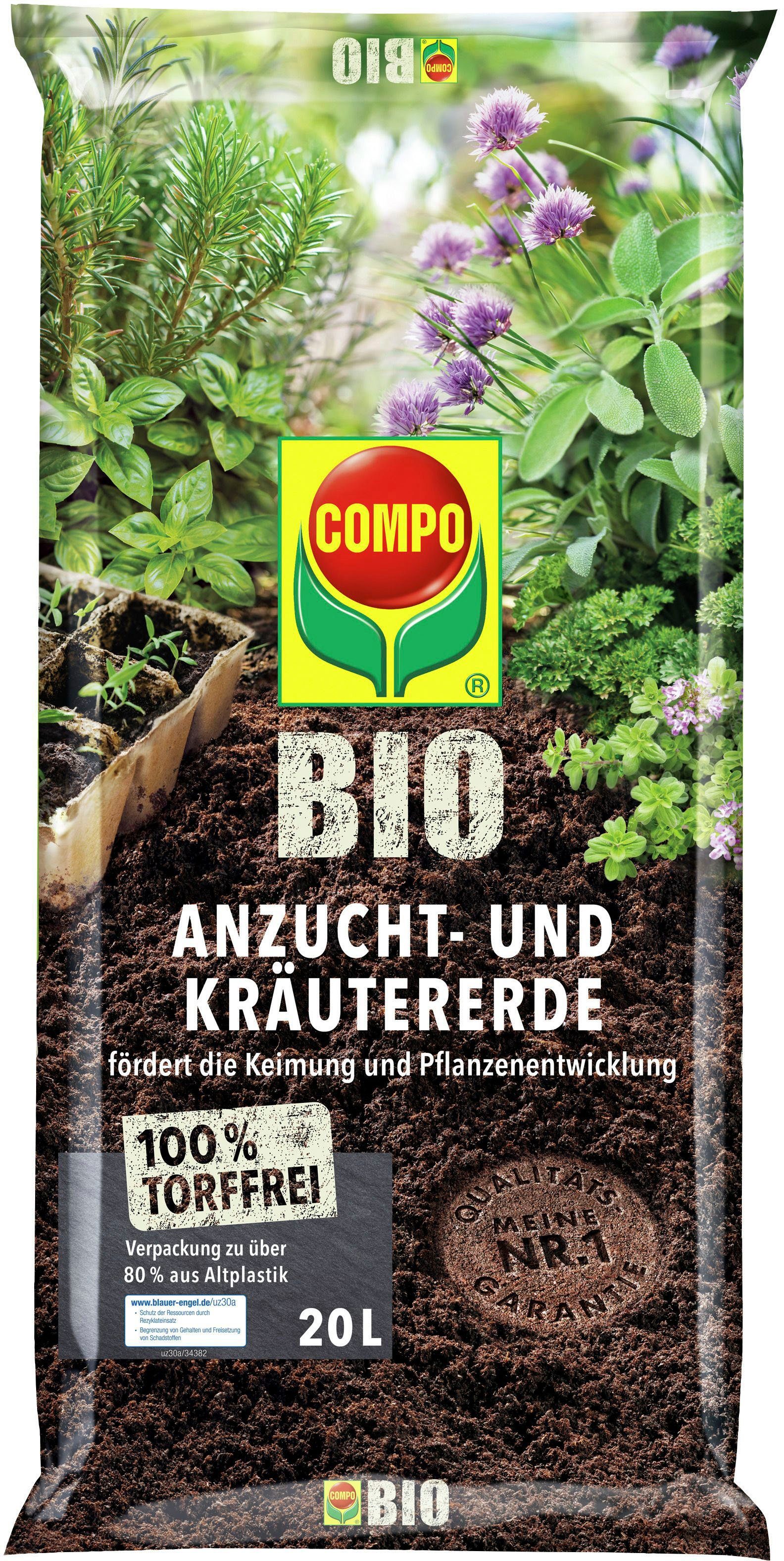 Compo Bio-Erde Anzucht- und Kräutererde Bio-Qualität, 20 Liter