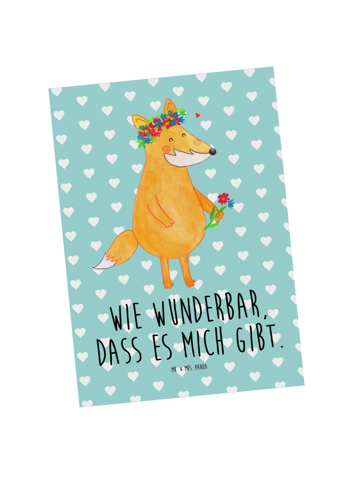 Mr. & Mrs. Panda Postkarte Fuchs Blumen mit Spruch in Türkis Pastell günstig kaufen onesize