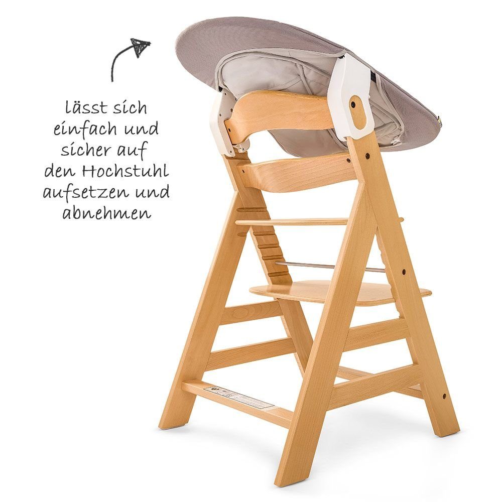 Hauck Hochstuhl Alpha Plus Natur - Newborn Set (Set, 4 St), Holz Babystuhl ab Geburt mit Aufsatz für Neugeborene höhenverstellbar