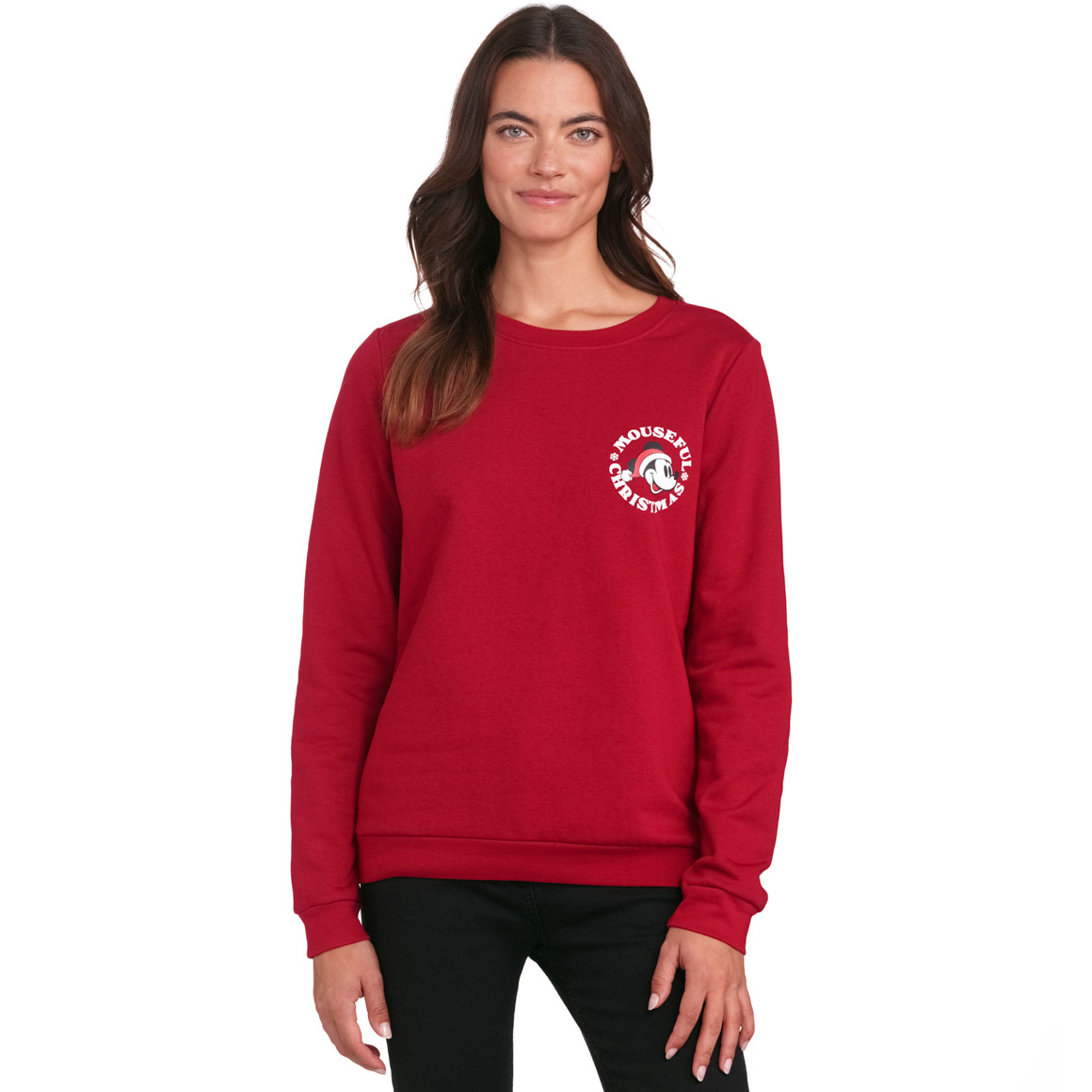 Micky Maus Weihnachtssweatshirt mit Print dunkelrot