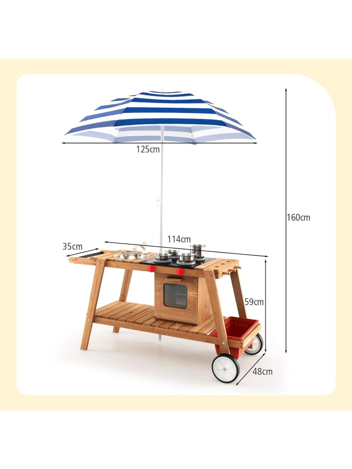 COSTWAY Matschküche mit Sonnenschirm Outdoor ab 3 Jahren in Blau günstig kaufen onesize