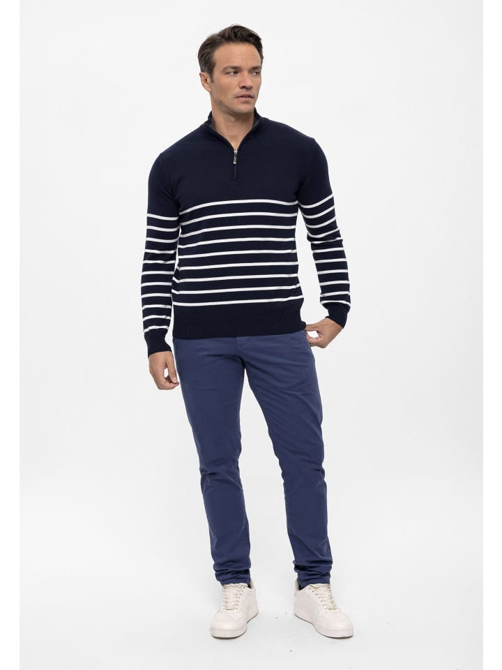 Felix Hardy Halber Reißverschluss Gestreifter Pullover in navy günstig kaufen