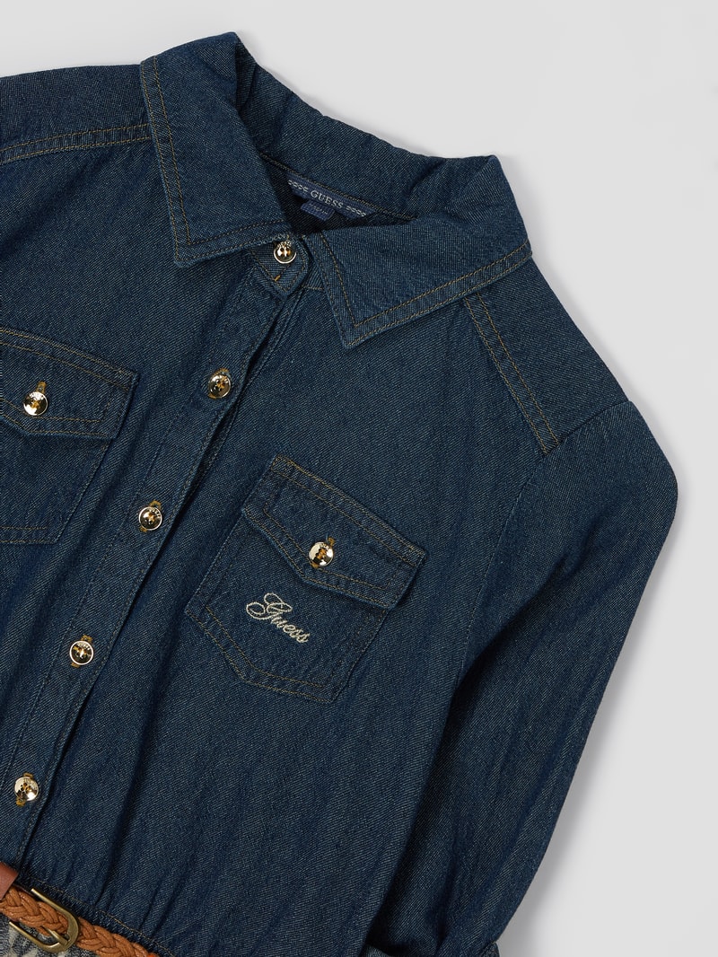 Kleid aus Denim und Spitze in blau