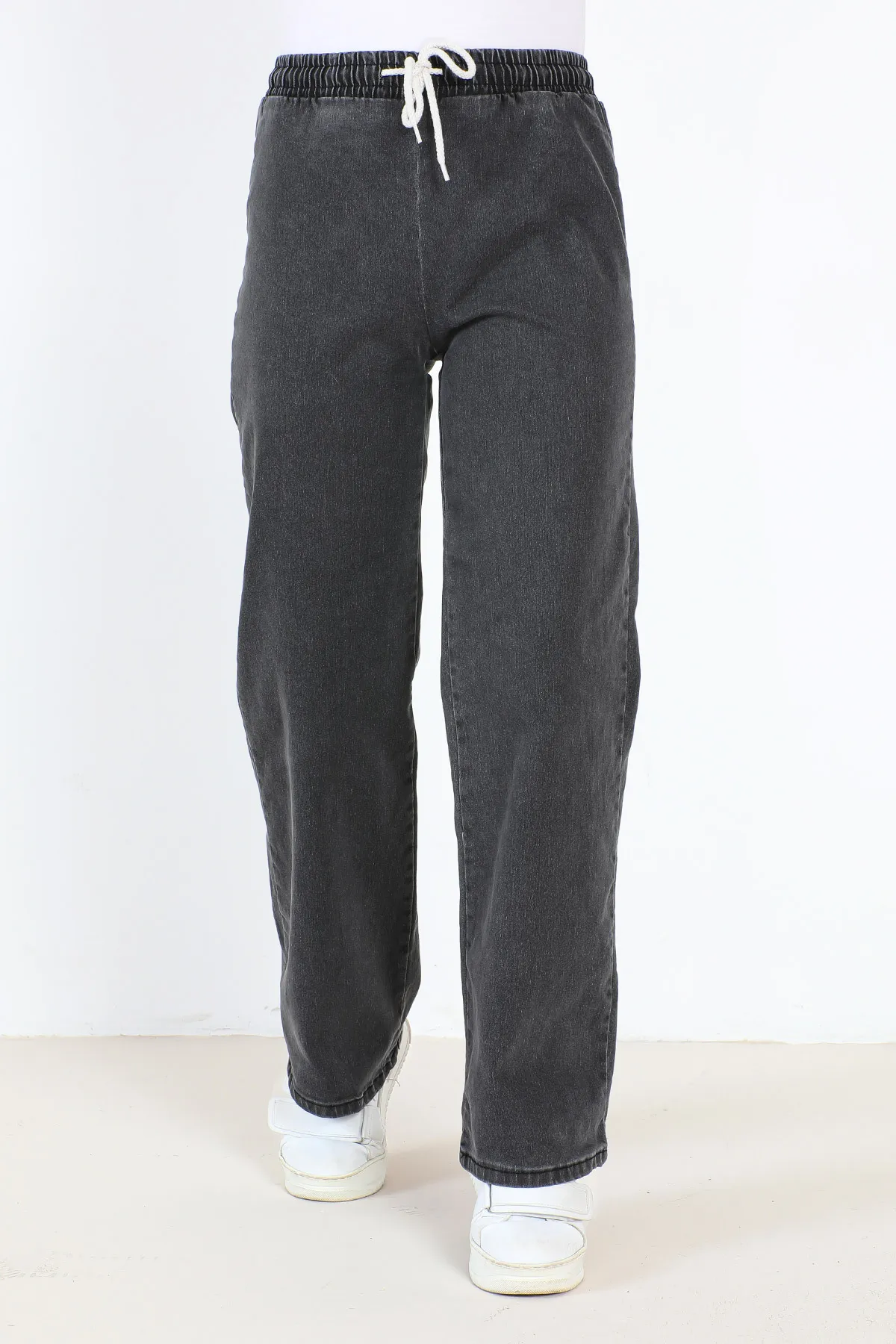 Tesettür Dünyası  Jeans mit weitem Bein und elastischem Bund TSD22045 Anthrazit