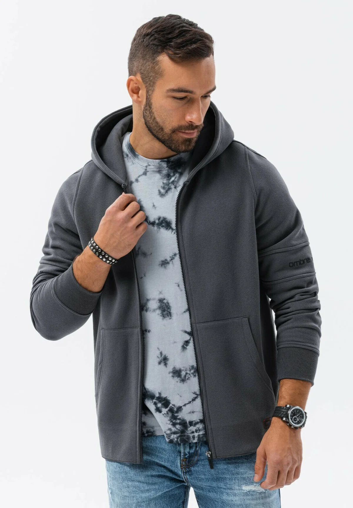 Sudadera con cremallera y estampados ombré