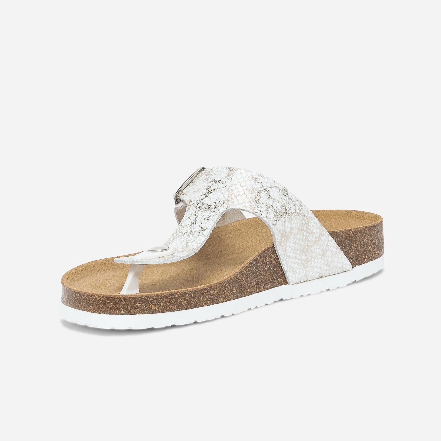 Mule-tong anatomique blanche en cuir avec détails dorés