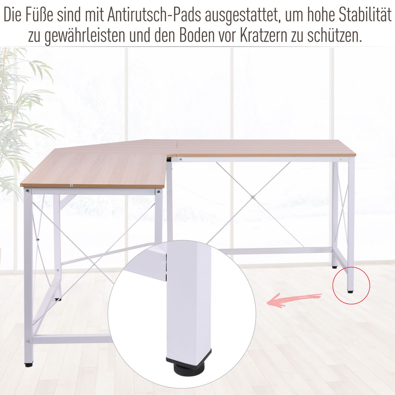 HOMCOM Computertisch L-Form Eckschreibtisch Winkelschreibtisch MDF Natur 150 x 150 x 76 cm