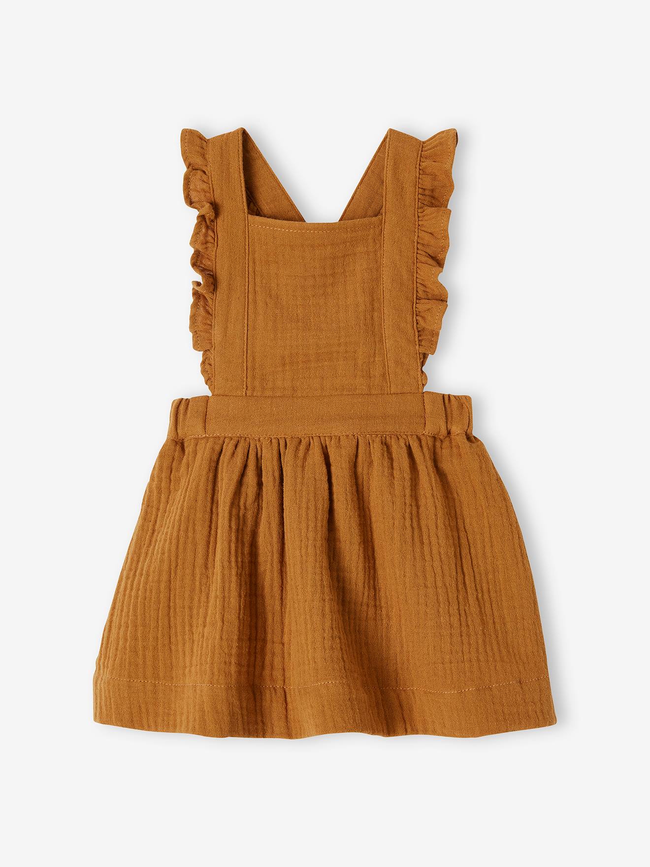 Robe-salopette en gaze de coton bébé vert céladon
