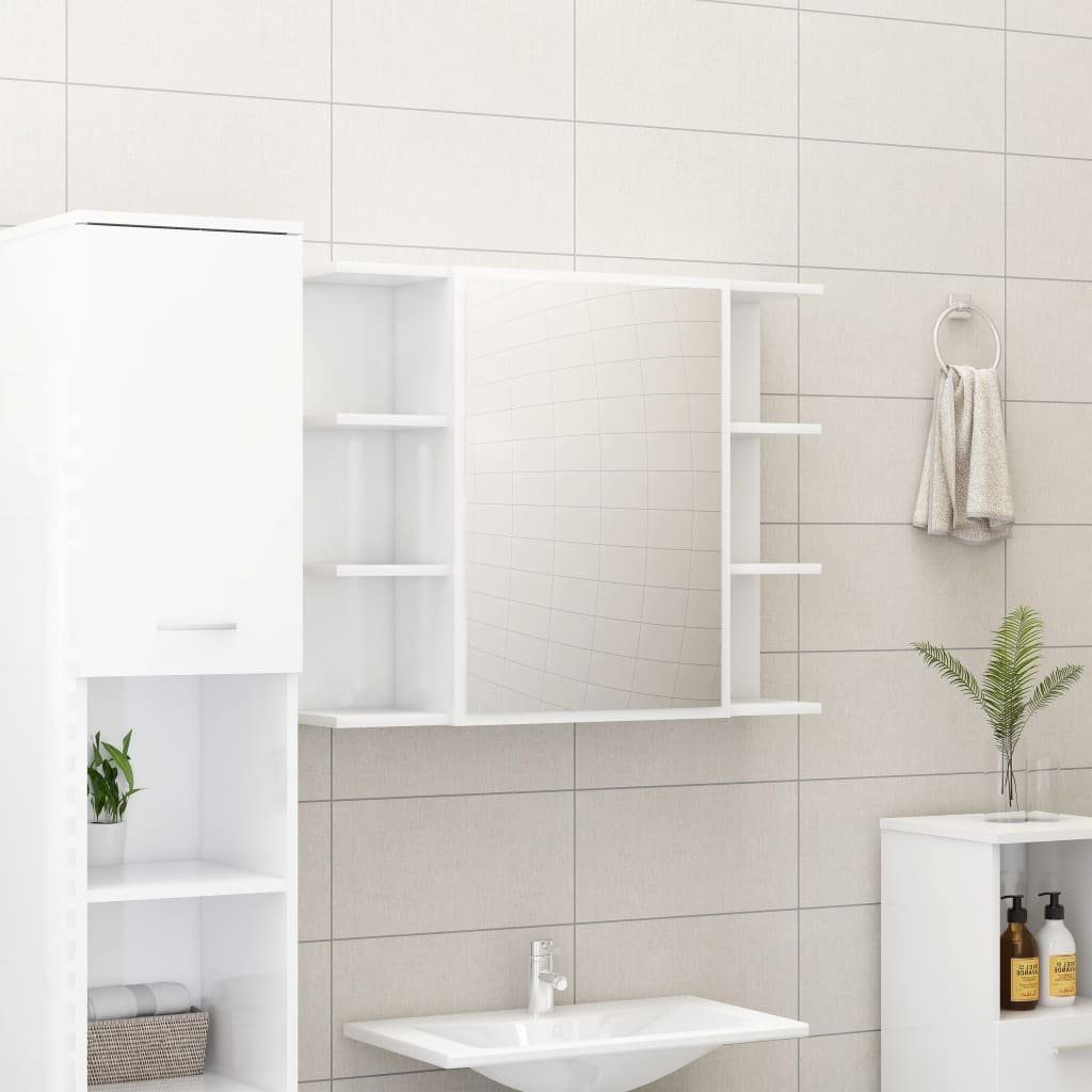 vidaXL Badezimmerspiegelschrank Bad-Spiegelschrank Hochglanz-Weiß 80x20,5x64 cm Holzwerkstoff (1-St)