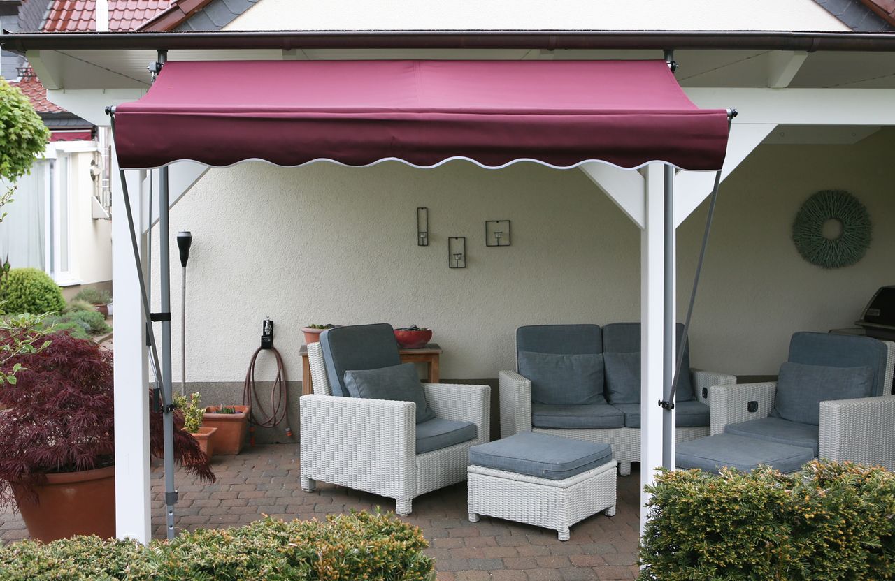 Grasekamp Klemmmarkise Ontario 255x130cm Bordeaux Balkonmarkise höhenverstellbar von 200 cm – 320 cm