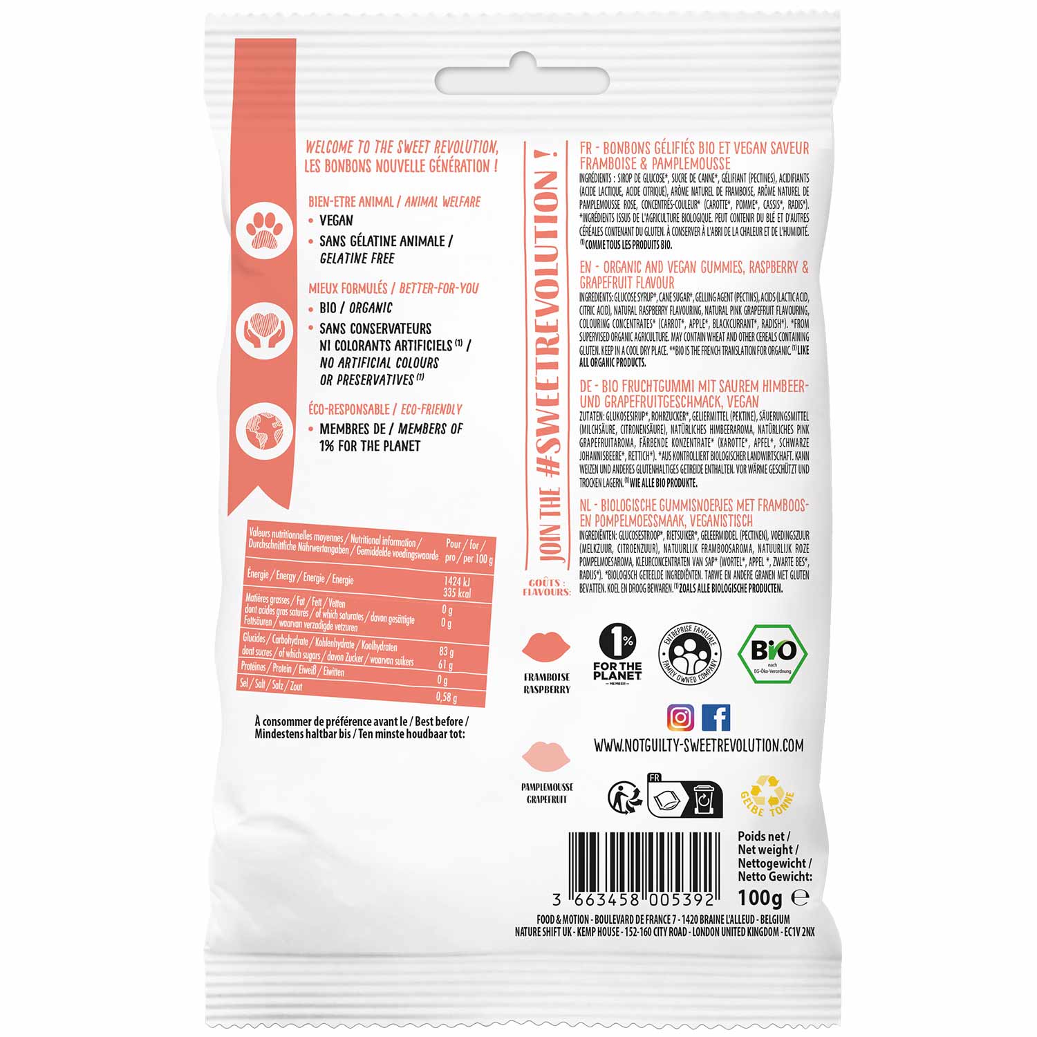 Not Guilty Kiss Me Softly Raspberry & Grapefruit Bio 100g