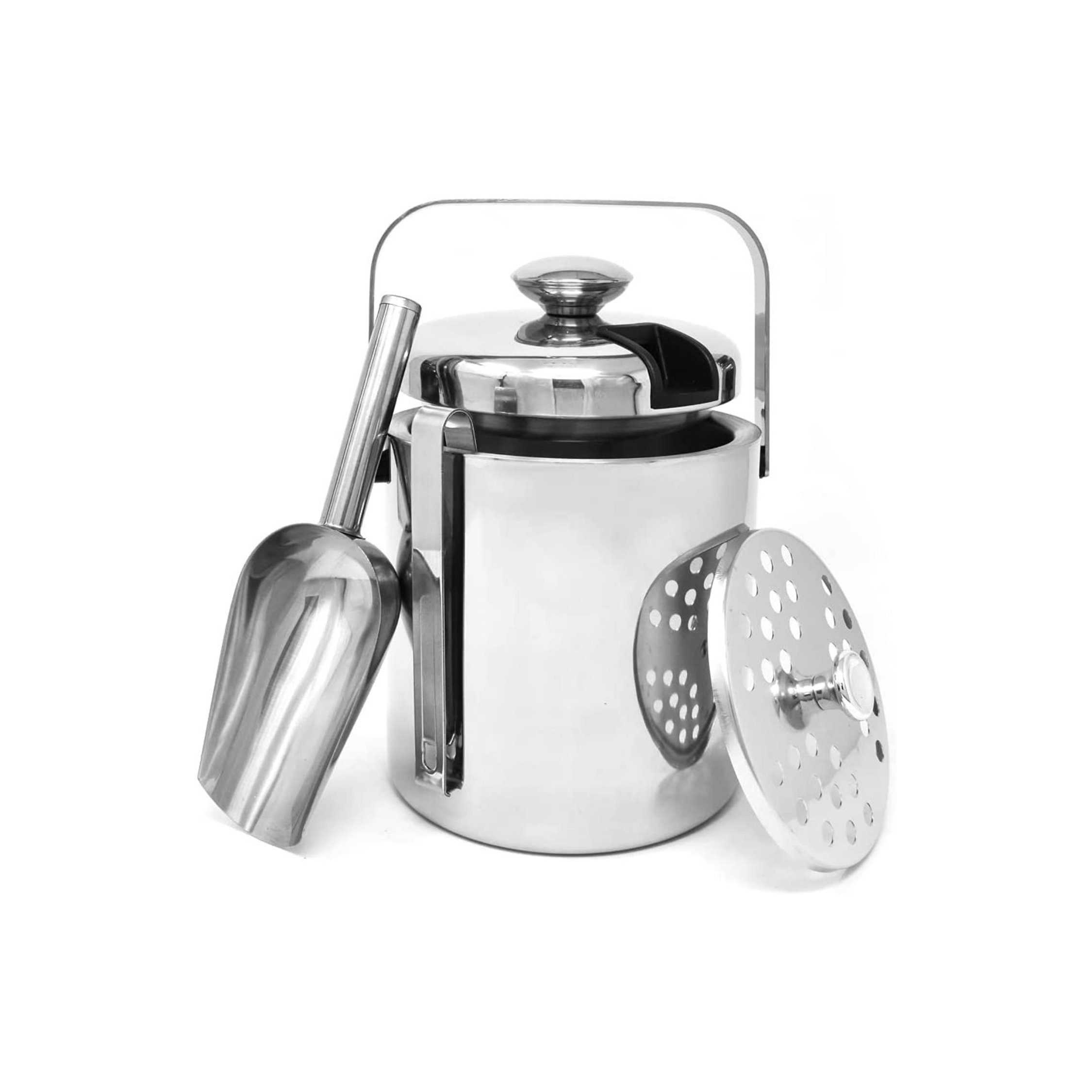 JOEJI’S KITCHEN Eiswürfelbehälter Eiswürfelbehälter mit Deckel Edelstahl 1.3 L und Zange Sektkühler, Edelstahl Eimer