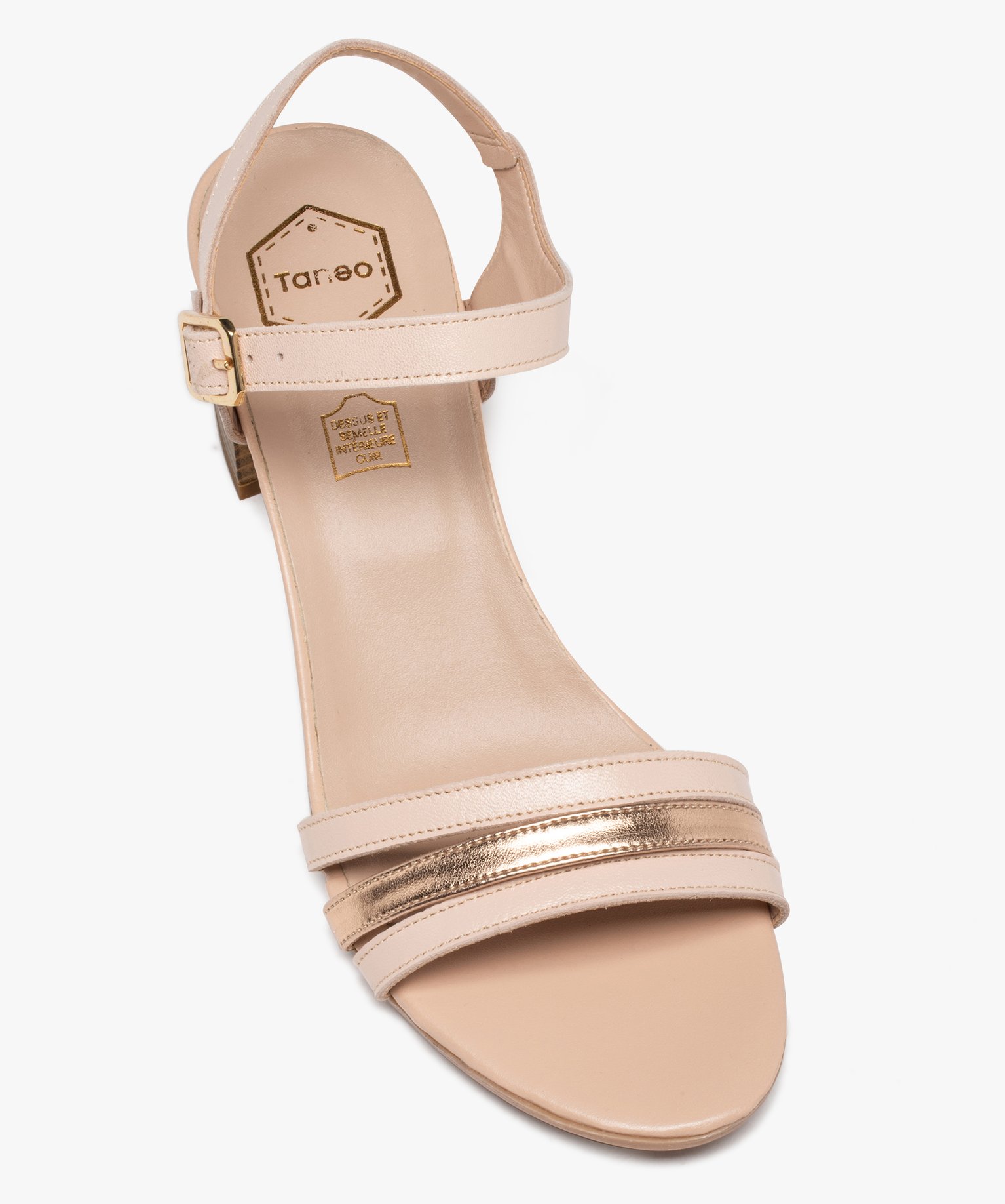 Sandales femme à talon dessus fines brides cuir - Tanéo rose | GEMO