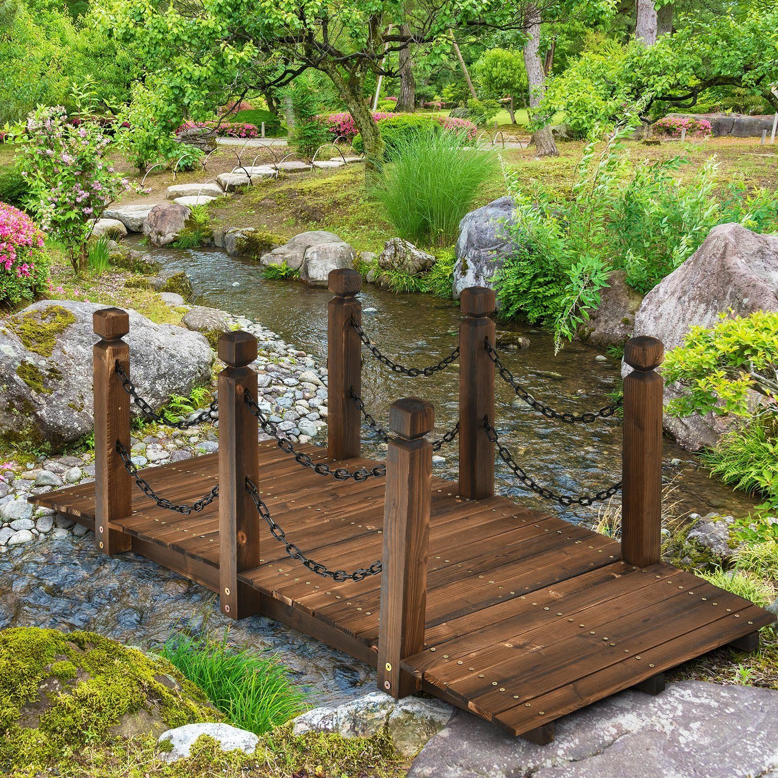COSTWAY Zierbrücke, Gartenbrücke belastbar bis 120kg, 151 x 67 x 55cm